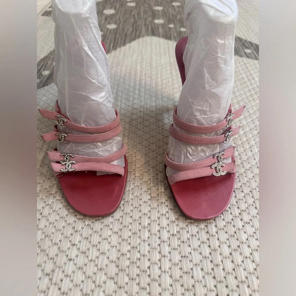Chanel Rhinestone Logo Sandals